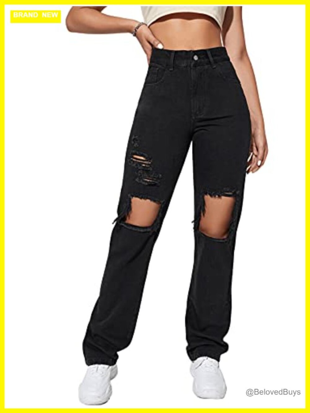 Casual Ripped High Rise Wide Leg Jeans Loose Distressed Denim Pants